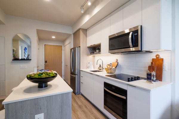An electrified kitchen with an induction cooktop.