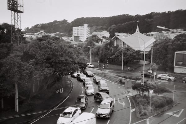 A traffic jam made up of 20 people around the basin reserve.